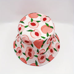 Pink Peach Print Bucket Hat Reversible Sunscreen Basin Hat