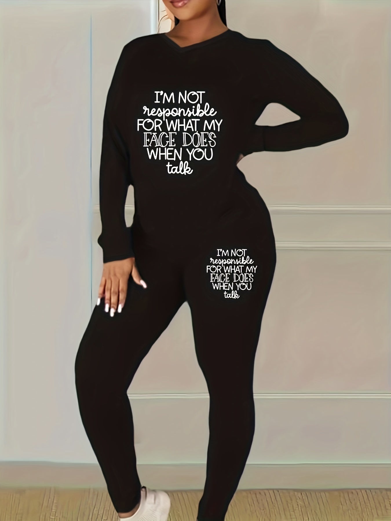 Halloween Outfits 2 Piece Set Witch & Moon Print V Neck Top & Leggings