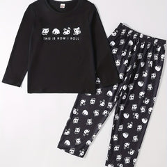Boys Rolling Panda Cartoon Long Sleeve Pajama Set