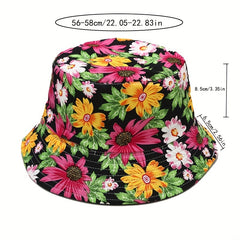 Boho Flower Print Bucket Hat Reversible Lightweight Basin Hat