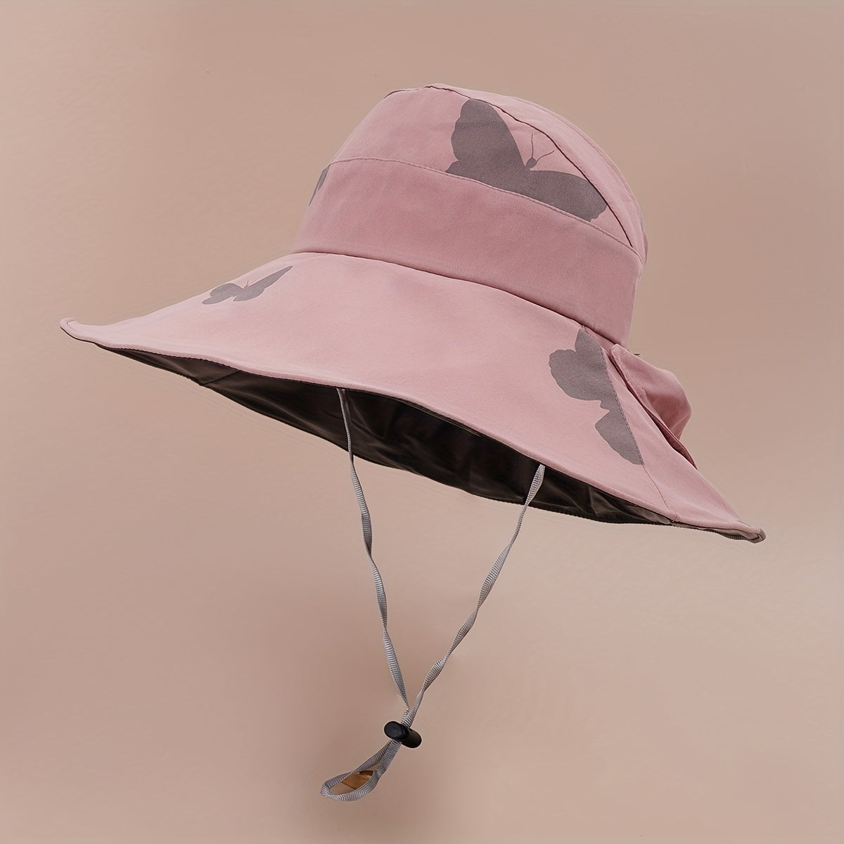 Butterfly Print Wide Brim Bucket Hat UV Protection