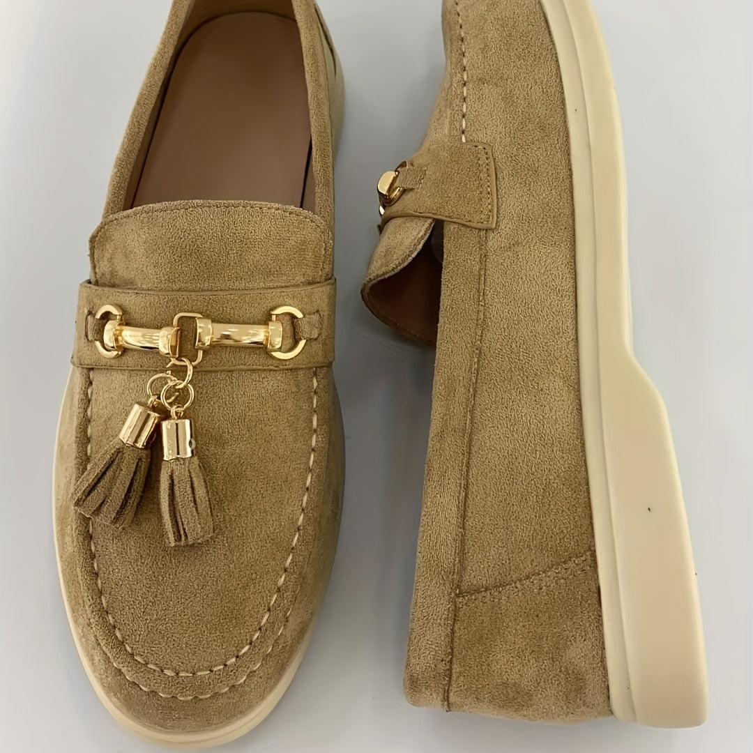 Women's Tassel Flat Loafers Slip On Shoes Comfy Micro Suede Casual Walking
