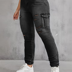 Women's Plus Size Casual Ripped Cargo Jeans