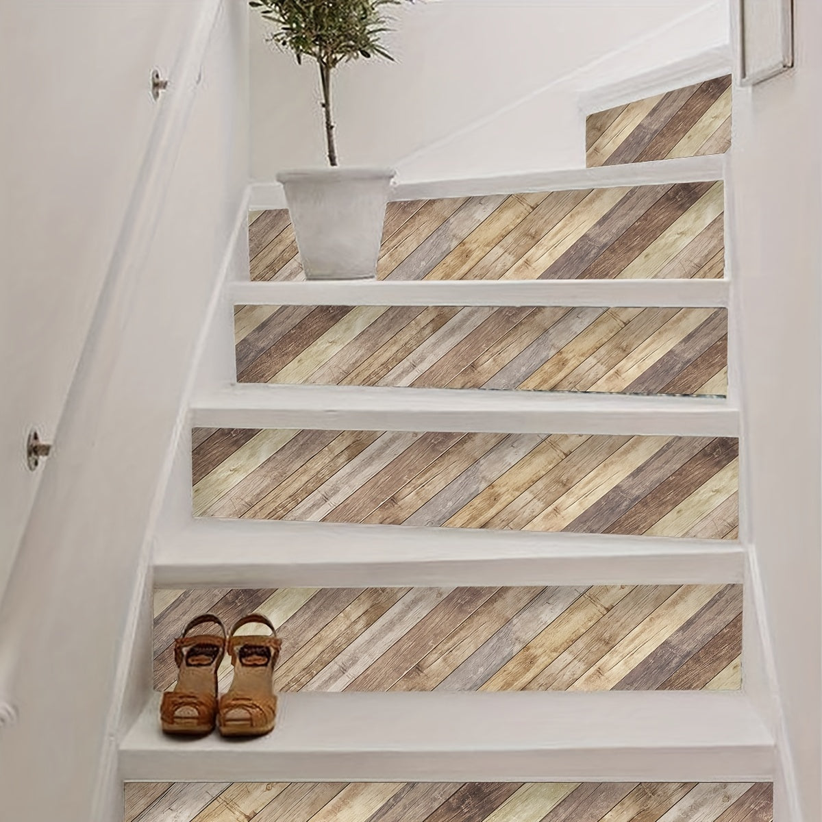 Wood Grain Printed Stair Stickers Waterproof Home Decoration