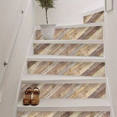 Wood Grain Printed Stair Stickers Waterproof Home Decoration