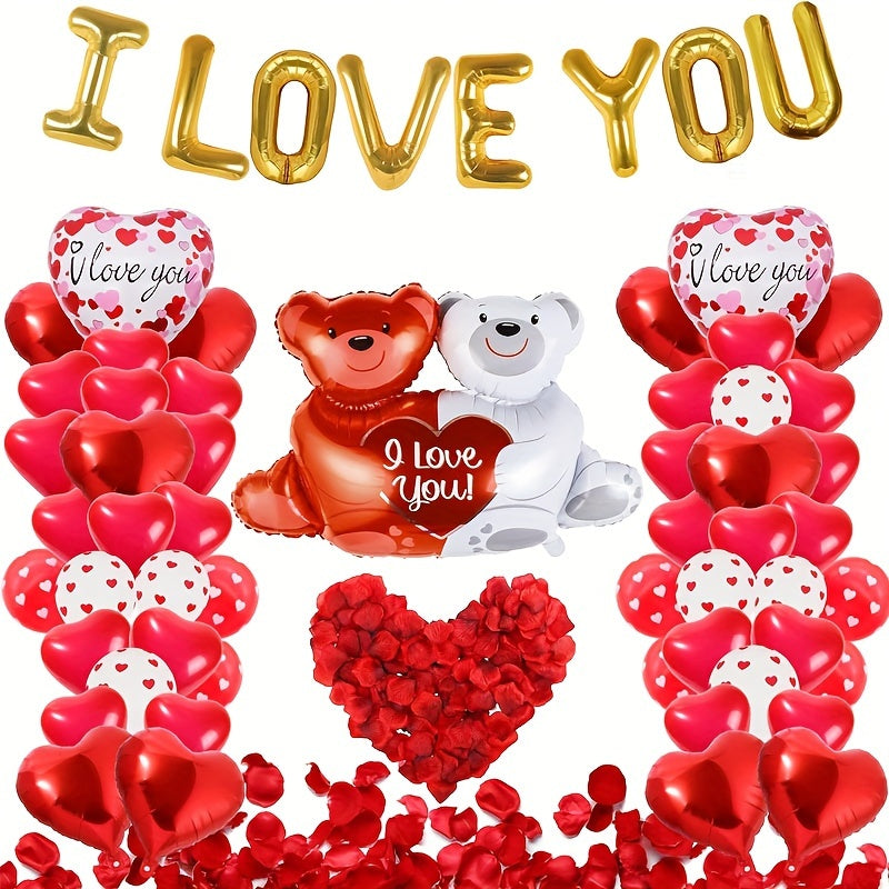56pcs Love Balloons & Rose Petals for Anniversary Wedding Romantic Decoration