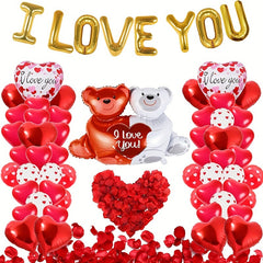 56pcs Love Balloons & Rose Petals for Anniversary Wedding Romantic Decoration
