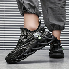 Men's Knitted Blade Sneakers Breathable Lace Up Casual Walking Shoes