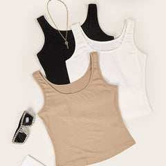 3-Pack Basic Solid Tank Tops Sleeveless Crew Neck Casual Women's Clothing