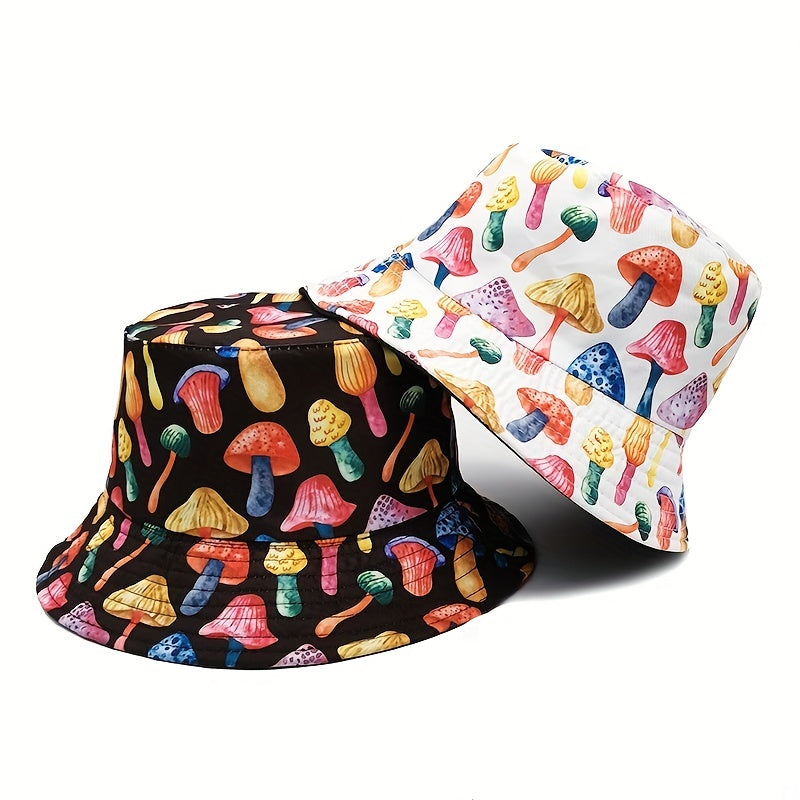 Reversible Mushroom Print Bucket Hat Hip Hop Fisherman Cap