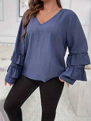  Ruffle Trim Layered Bell Sleeve Blouse