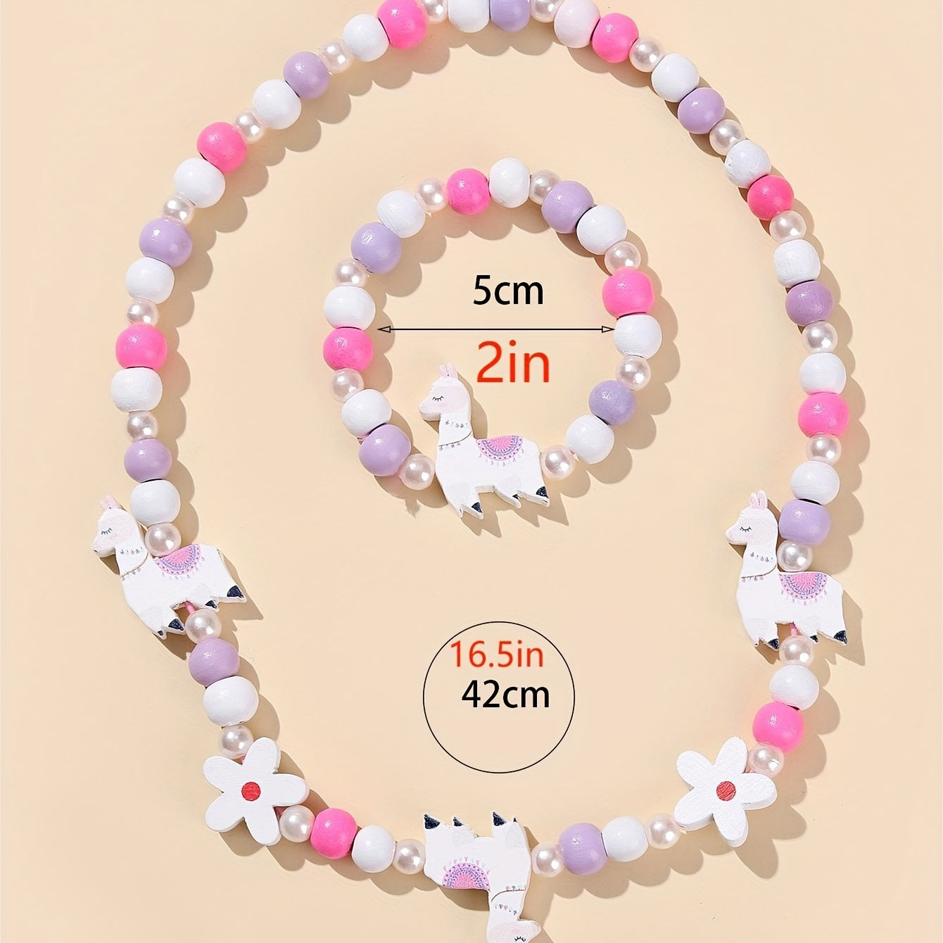 Pink Wood Fox Flower Beads Jewelry Set