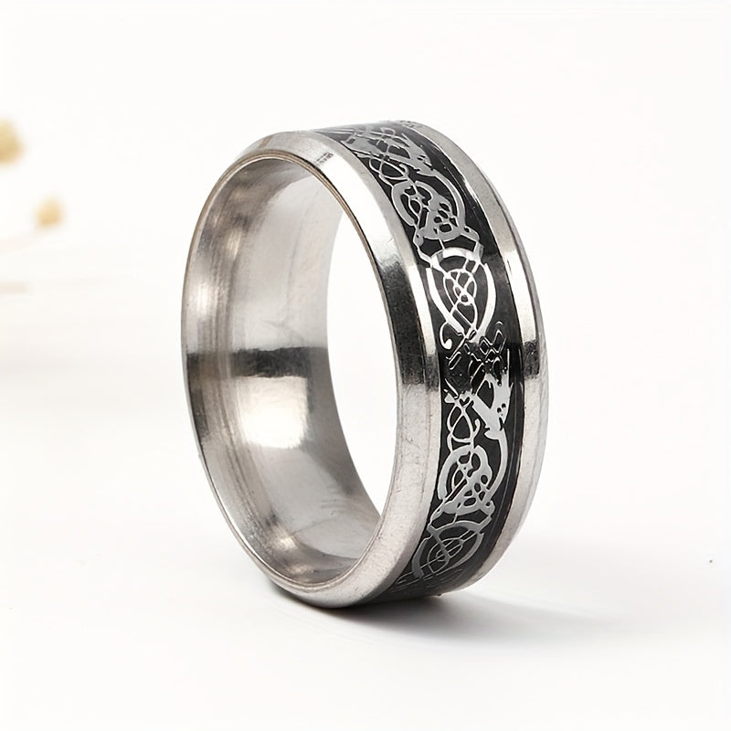 Men's Stainless Steel Bottom & Silver Pattern Ring