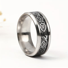 Men's Stainless Steel Bottom & Silver Pattern Ring