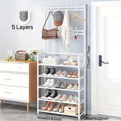 Entrance Coat Rack Foyer Shoe Rack w/ Storage Shelves & Hooks