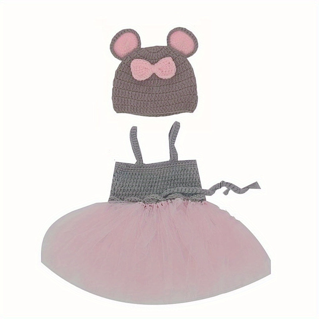 2pcs Baby Girl Photo Props Set - Newborn Clothes & Hats