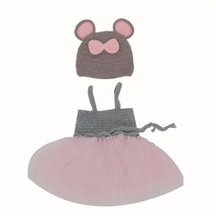 2pcs Baby Girl Photo Props Set - Newborn Clothes & Hats