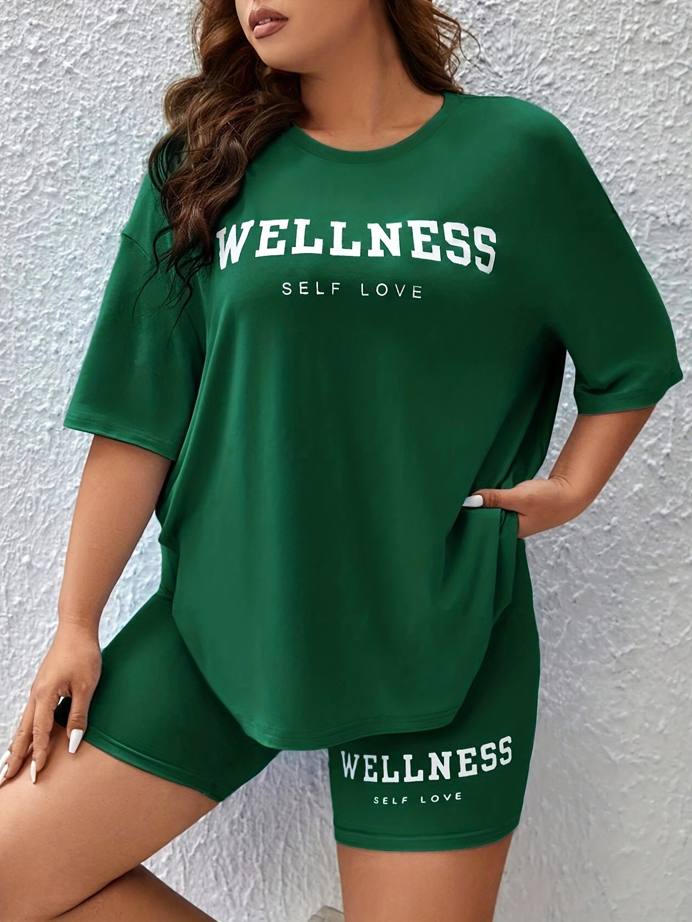  Casual Lounge Set Women's Plus Tee & Biker Shorts 2pc Set