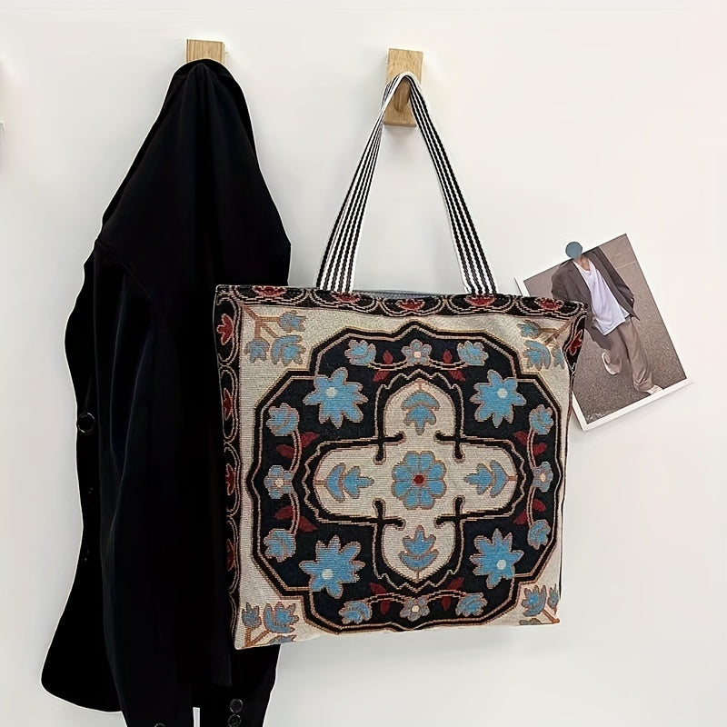 Floral Embroidered Tote Bag Canvas Shoulder Bag Large Capacity