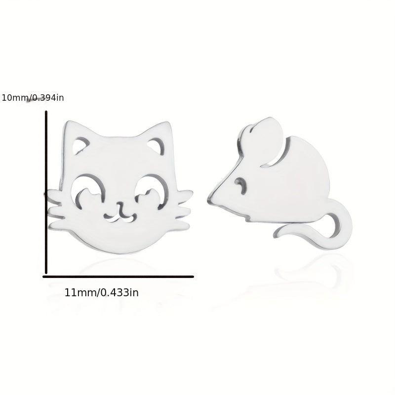 Stainless Steel Cat And Mouse Stud Earrings