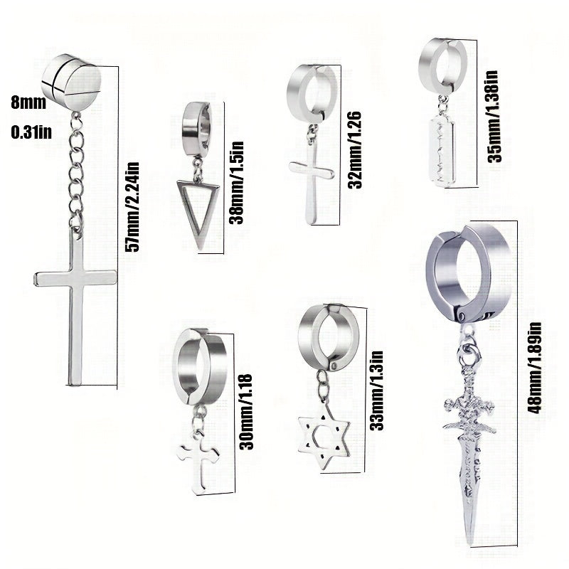 Men's Steel Jewelry Set Cross Ear Clip Fishbone Earrings