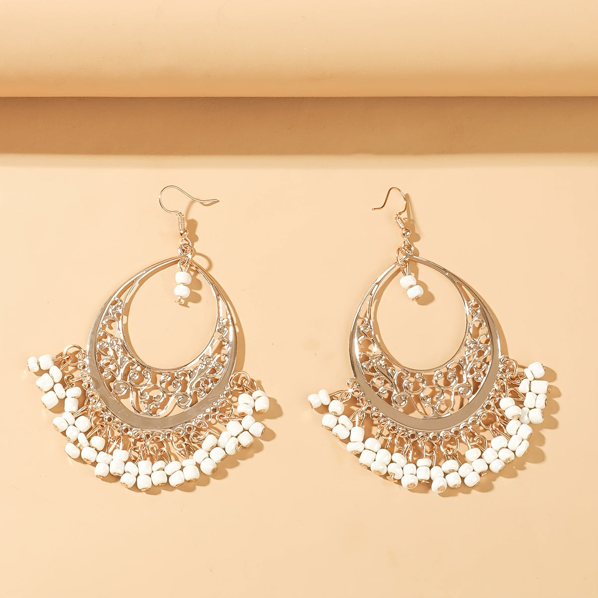 Boho Beaded Dangle Drop Earrings Hollow Tassel Earrings