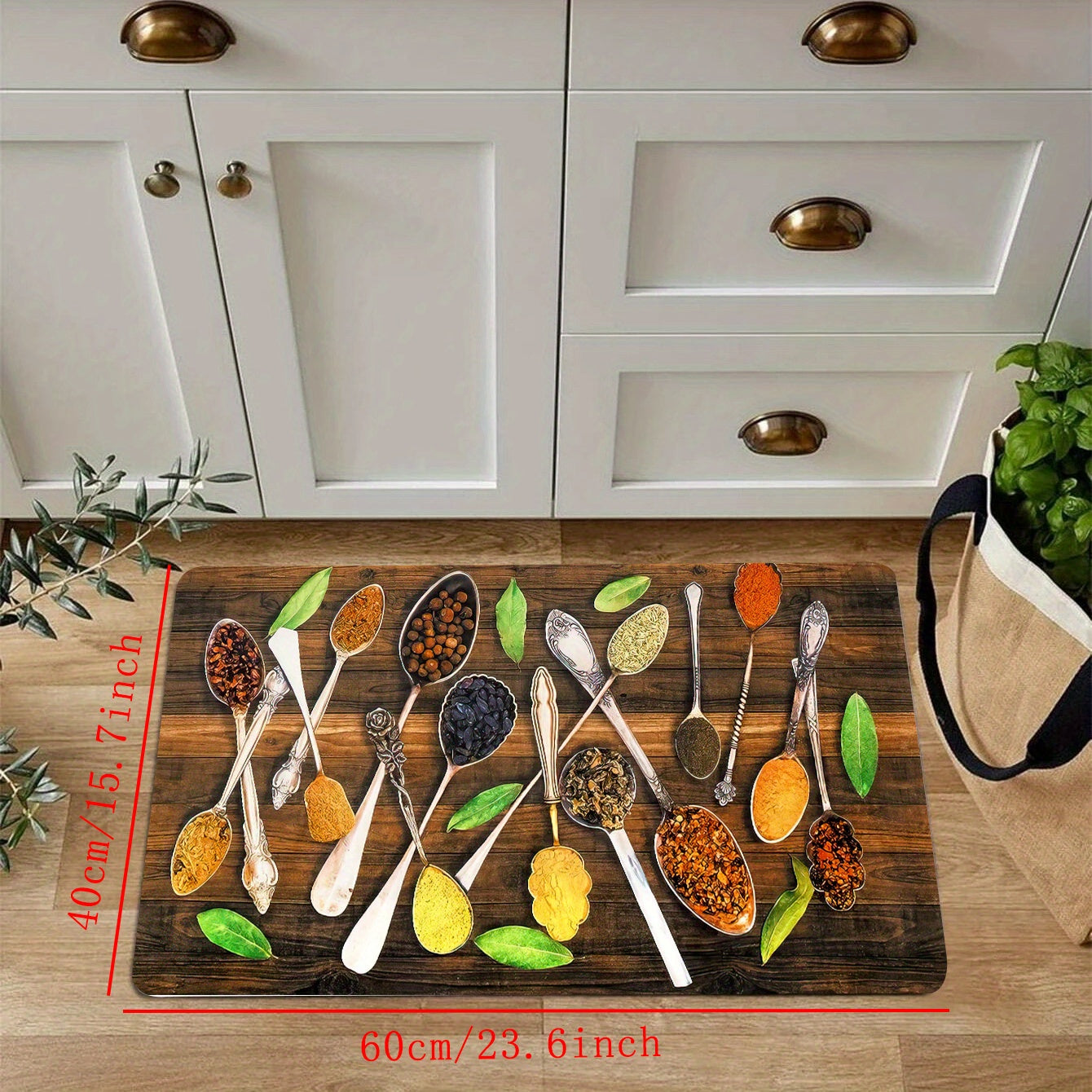 Spice Pattern Kitchen Rug Vintage Wooden Board Absorbent Non Slip