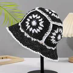 Women's Hollow Straw Bucket Sun Hat for Outdoor Travel Beach
