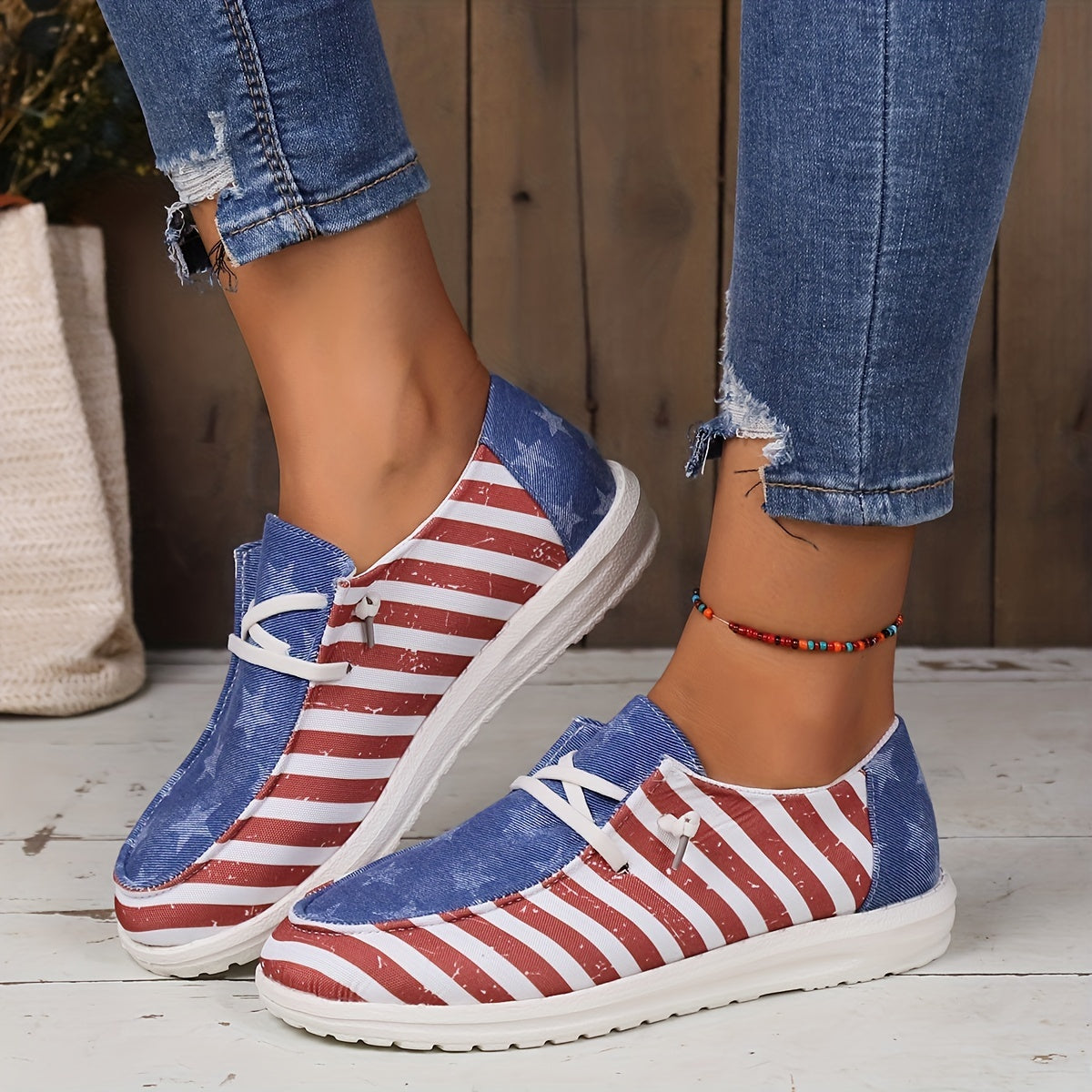 Women's Flag Pattern Canvas Shoes Low Top Flat Loafers