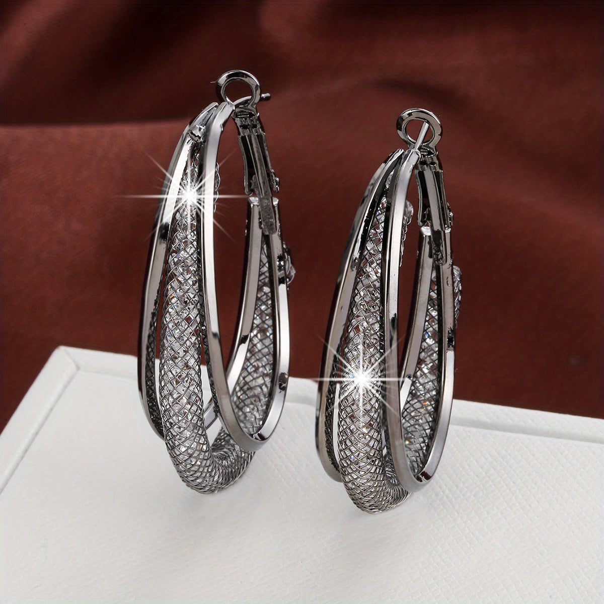 Twisted Hoop Earrings with Zircon Inlay for Pierced Ears