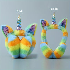 Multicolor Foldable Fleece Unicorn Earmuffs