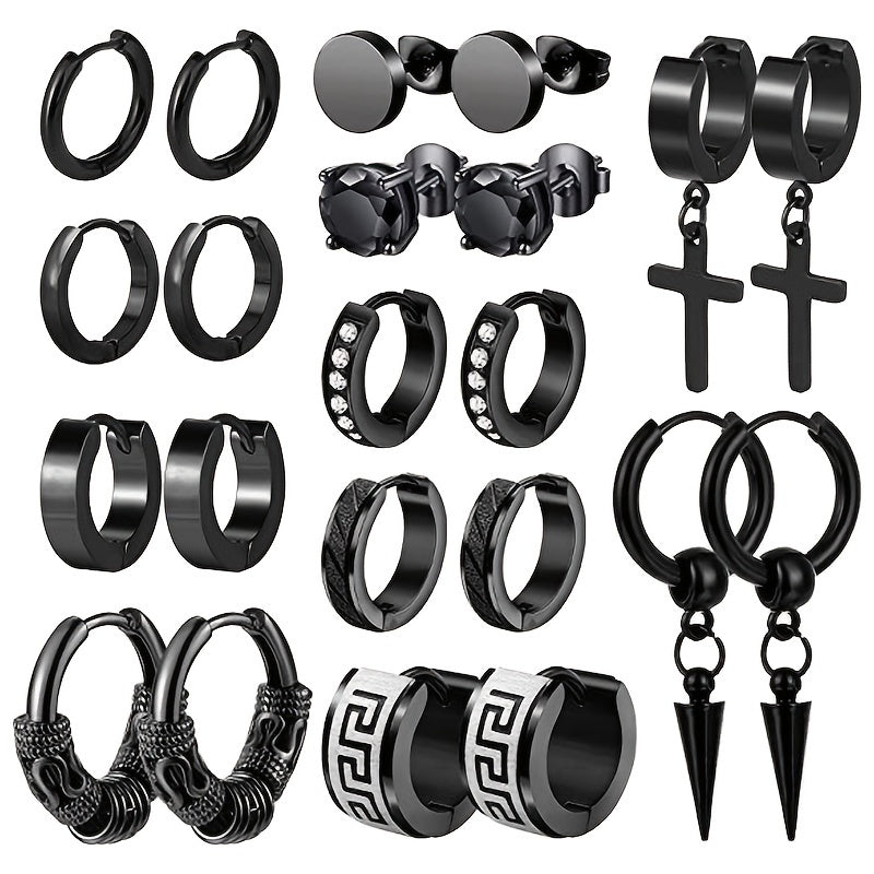 11 Pairs Stainless Steel Small Hoop Cross Hanging Earrings Set