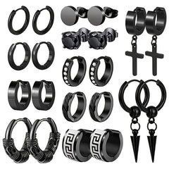 11 Pairs Stainless Steel Small Hoop Cross Hanging Earrings Set