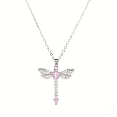 Glitter Dragonfly Pendant Necklace Lady's Birthday Gift Wedding Jewelry
