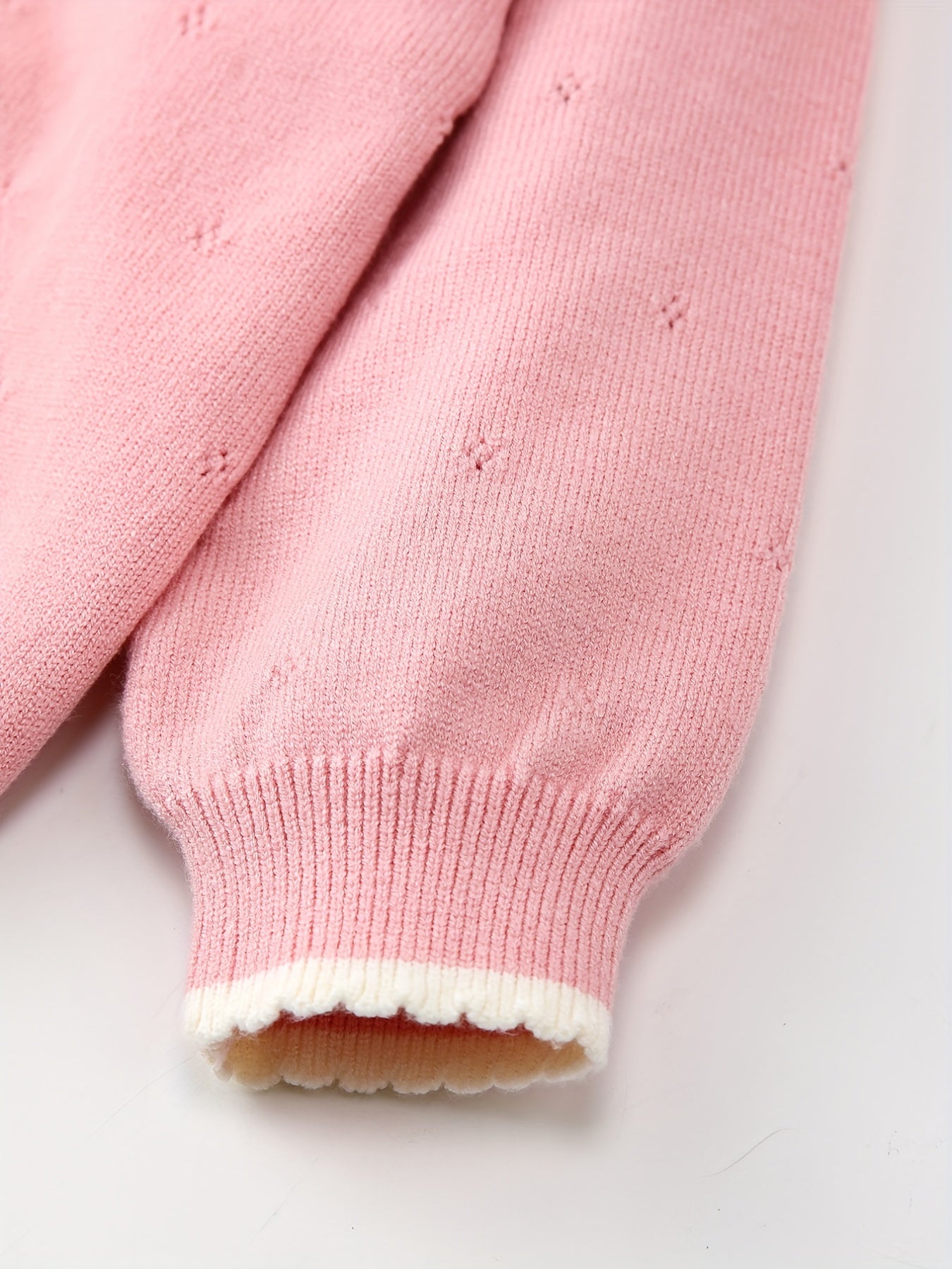 Baby Girl Sweater Coat With Small Flower Decor Knitted Cardigan