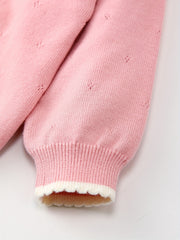 Baby Girl Sweater Coat With Small Flower Decor Knitted Cardigan