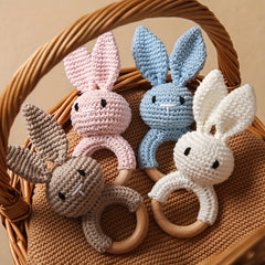 Bunny Rattle Crochet Bunny Youngsters Rattle Wooden Hand Rattle Toy
