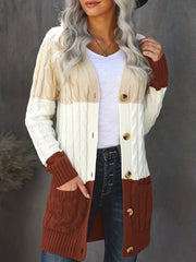  Colorblock Jacquard Cardigan with Pockets