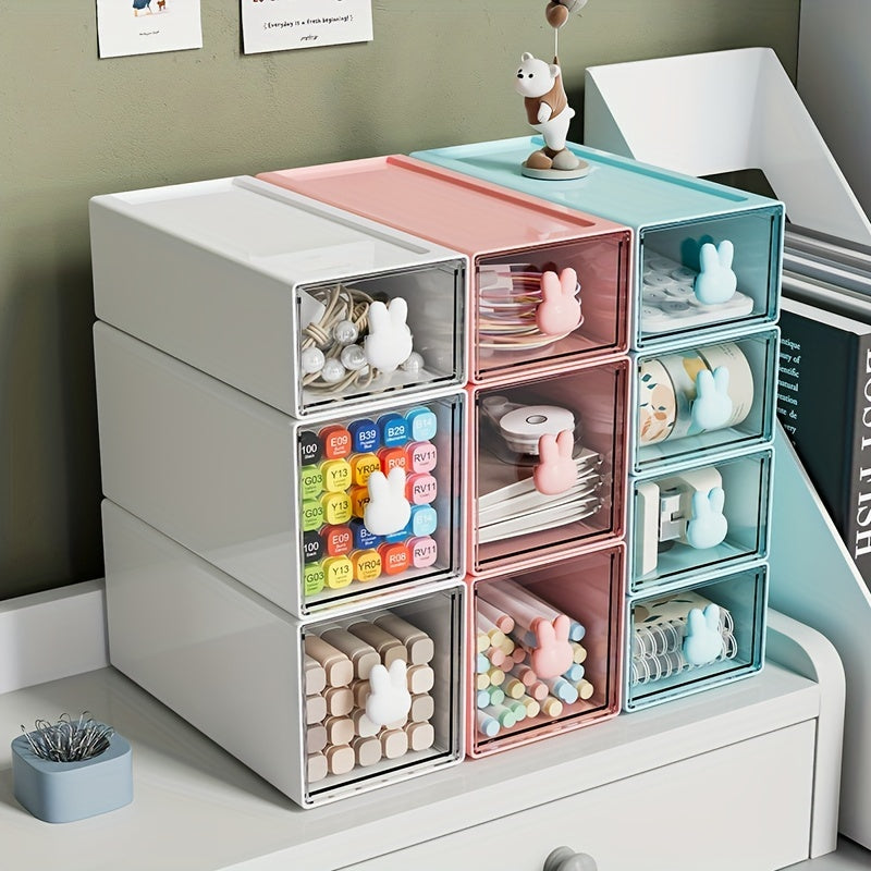 Transparent Rabbit Drawer Stationery Storage Box for Students and Adults