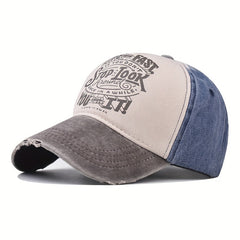 Washed Cotton Print Baseball Cap Casual Distressed Letter Peaked Cap