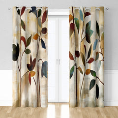 2pcs Hand Painted Leaves Pattern Curtains