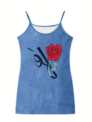  Rose Print Round Neck Cami Dress