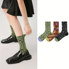3 Pairs Geometric Pattern Socks for Women