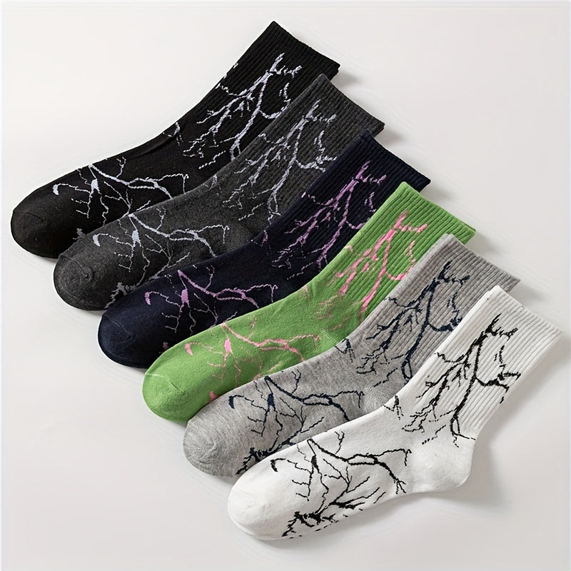 6 Pairs Lightning Print Mid Tube Socks Women's Stockings & Hosiery
