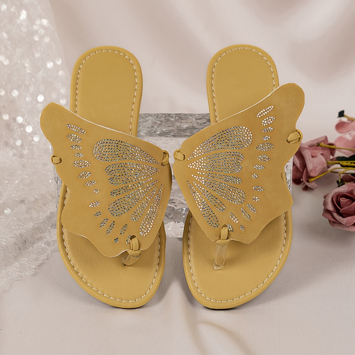 Girls Butterfly Flip Flops Lightweight Slippers for Beach Vacation