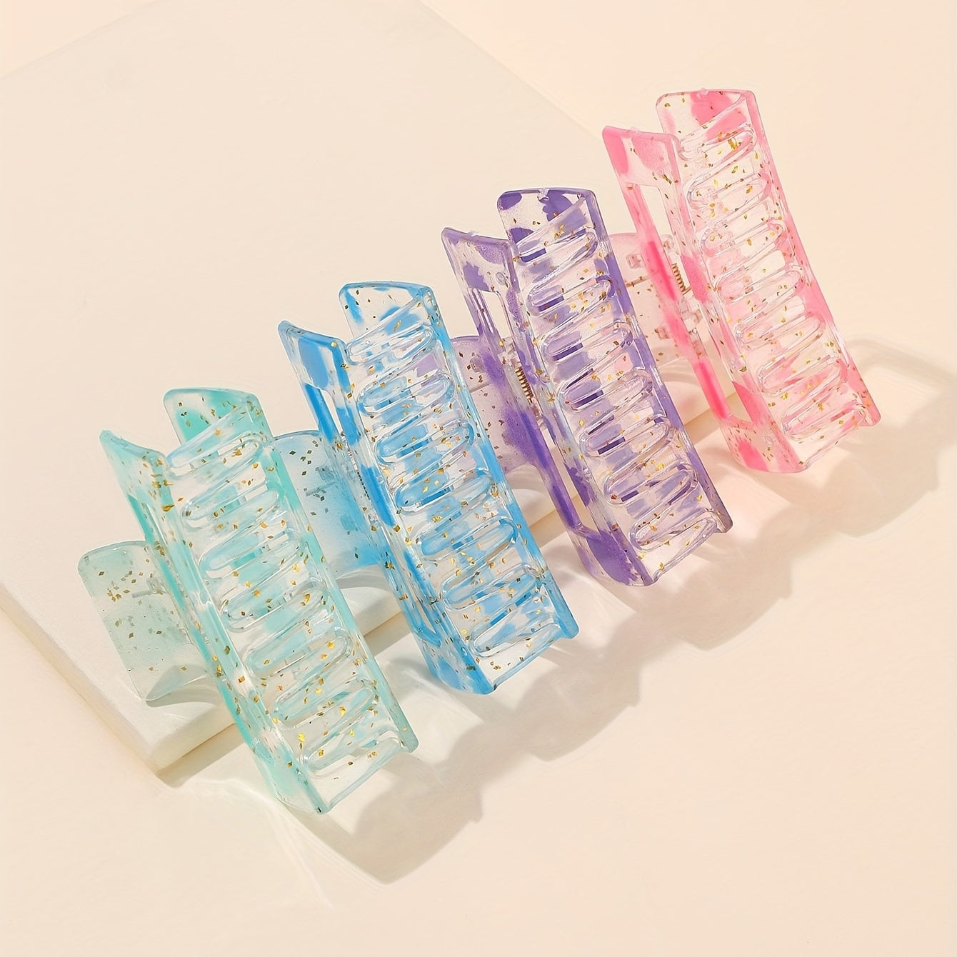 4pcs Hollow Rectangle Hair Claw Solid Shark Claw Hair Accessories