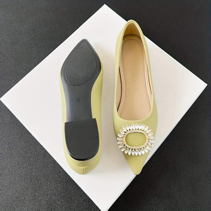 Rhinestone Slip On Point Toe Chunky Heel Shoes