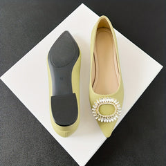 Rhinestone Slip On Point Toe Chunky Heel Shoes