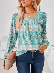  Paisley Print Long Sleeve Boho Blouse