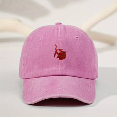 Red Rose Embroidery Baseball Cap Washed Distressed Sports Hat